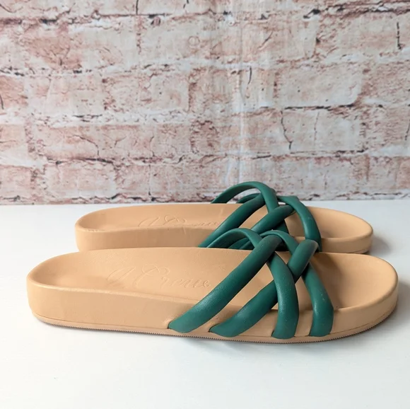 J. Crew Green and Tan Open-Toe Sandals with Crisscross Straps - Picture 3 of 9
